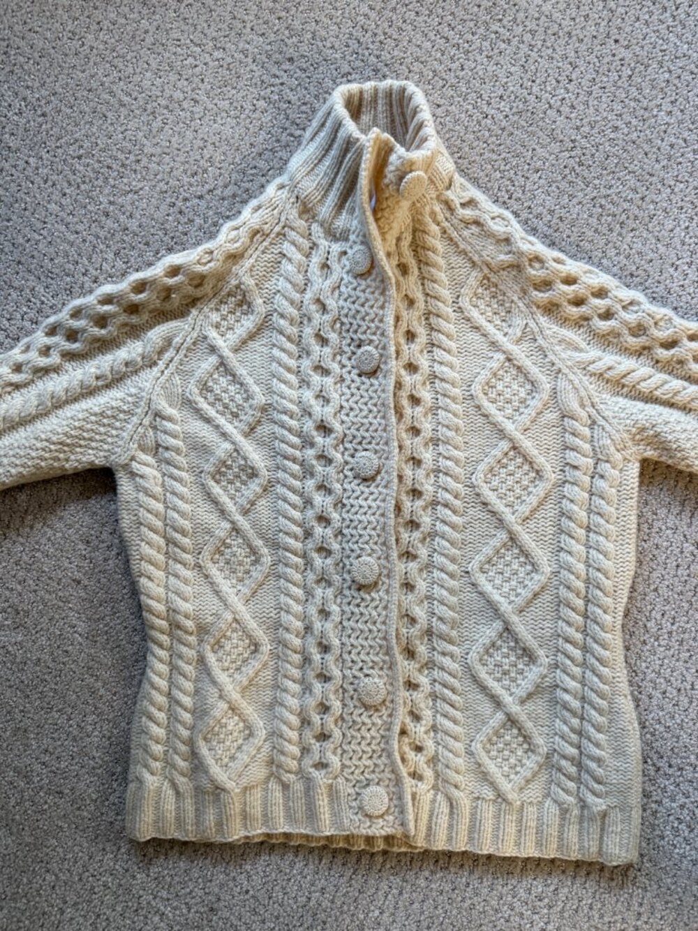 Garnet Hill Cream Fisherman's Cardigan Sweater - Picture 8 of 9